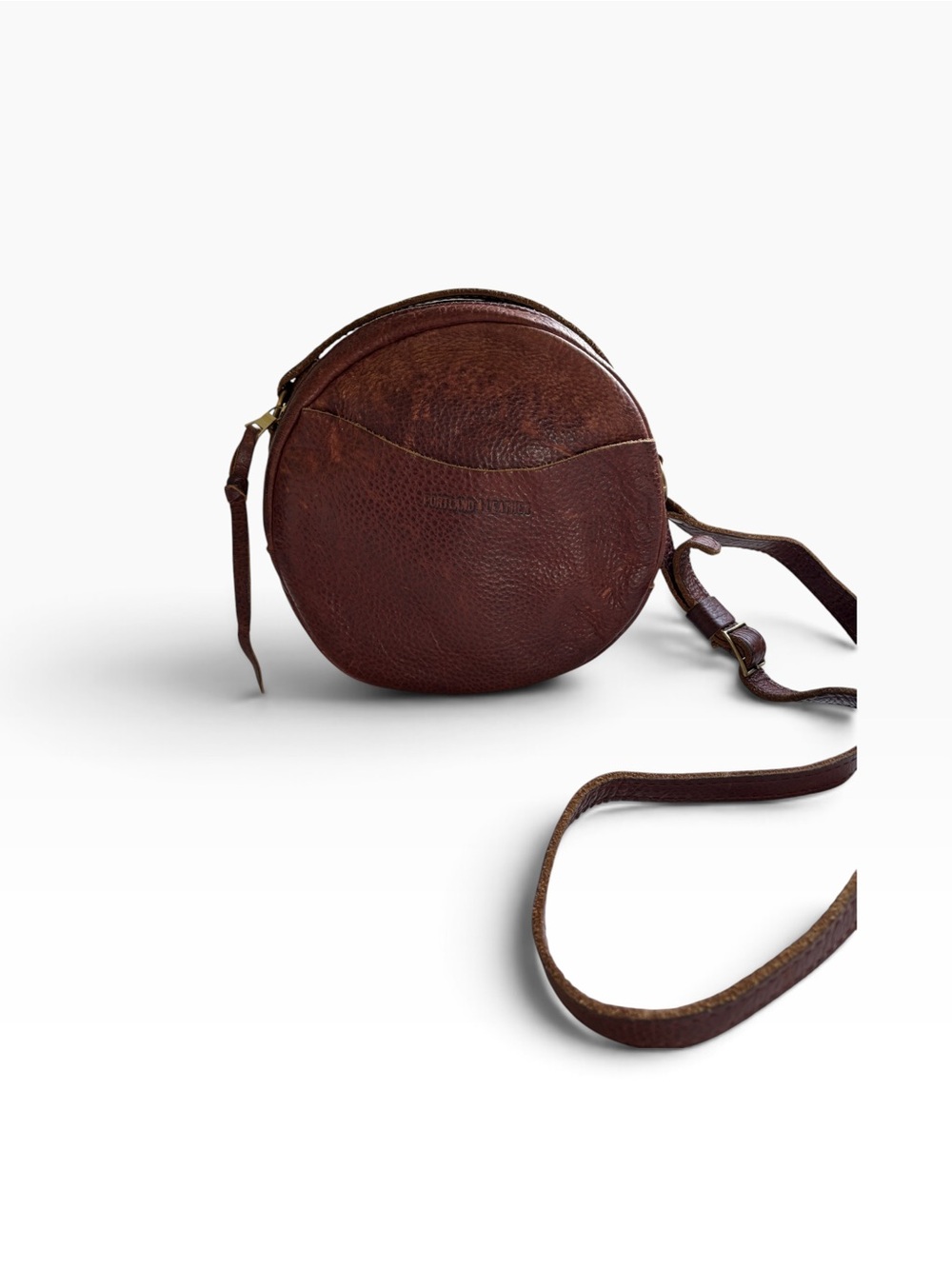 Portland Leather Mini Round Crossbody Bag Nutmeg